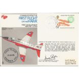 Test pilot Duncan Simpson signed 1974 1st flight of the Hawk RAF flown cover. Good Condition. All