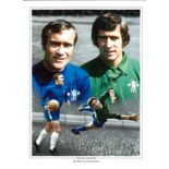 Ron Chopper Harris and Peter Bonetti signed 16x12 Chelsea Legends colour montage photo. Good