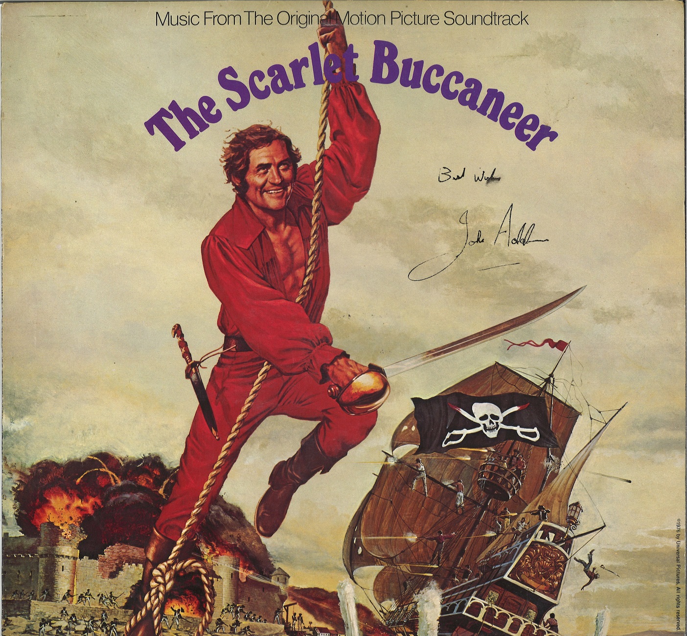 John Addison signed 33rpm record sleeve of The Scarlet Buccaneer. (16 March 1920 – 7 December