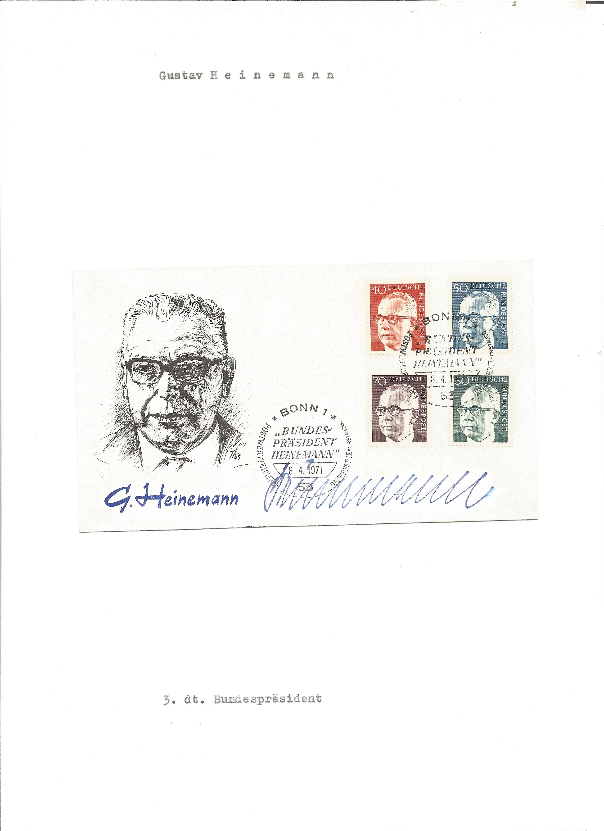 Gustav Heinemann signed cover. (23 July 1899 – 7 July 1976) was a German politician. He was Mayor of