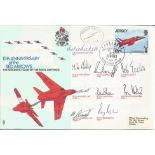 Red Arrows scarce 1975 team signed cover. Flown by Gnat from Jersey to RAF Kemble, signed by all