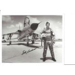 WW2 Brig Gen Bob Cardenas signed 10 x 8 b/w photo standing in front of his jet. Shot down in B24 and