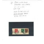 Edward VIII stamp collection on stock card. 3 used stamps. Tied by the CD's of King Edward Banff 8/