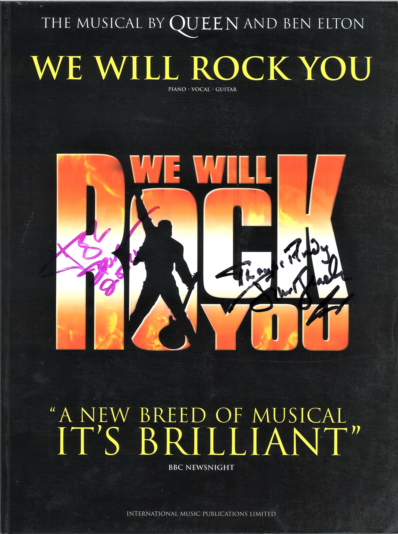 We Will Rock You 2003 West End in house brochure signed inside by Queen members Roger Taylor,