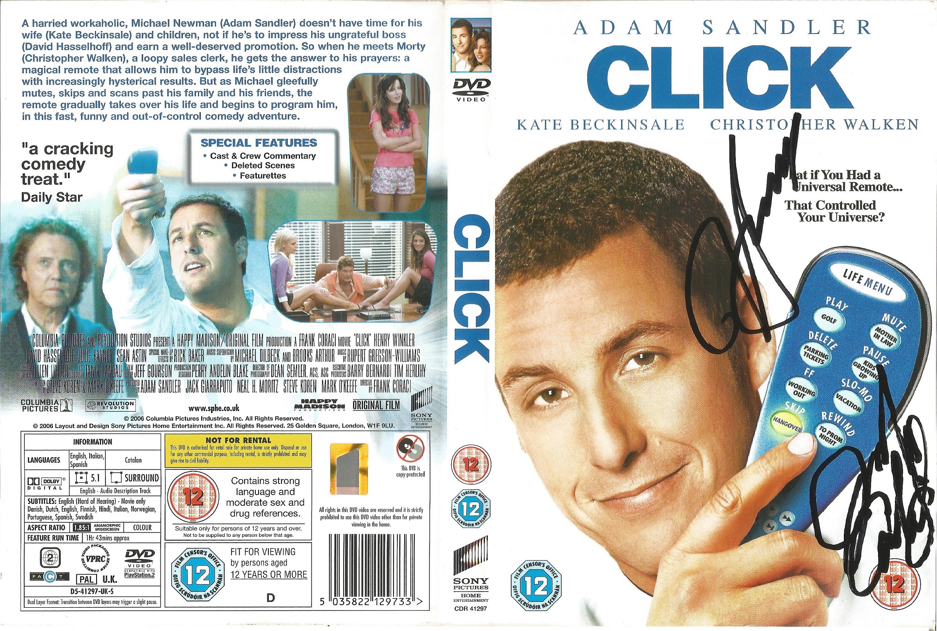 Click signed DVD sleeve. Signed by 2. Good Condition. All autographs are genuine hand signed and