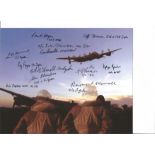 Multi signed 10x8 colour photoshop Lancaster photo signed by 12. Includes F/O Brown, W/O Flowers,