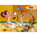 Futurama 16x12 coloured print signed by cast members Lauren Tom (Minh/Jenna) and Phil Le Marr (