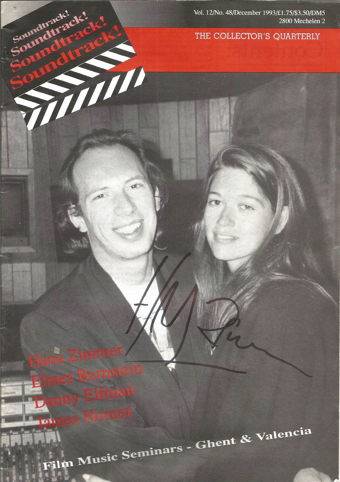 Hans Zimmer signed The Collectors Quarterly magazine. Signed on front cover. Good condition Est.