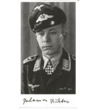 WW2 Luftwaffe ace Johannes Richter KC signed 6x3 black and white portrait photo. Good condition