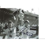 Geoff Pike and Ray Stewart signed 10x8 black and white West Ham photo. Good condition Est.