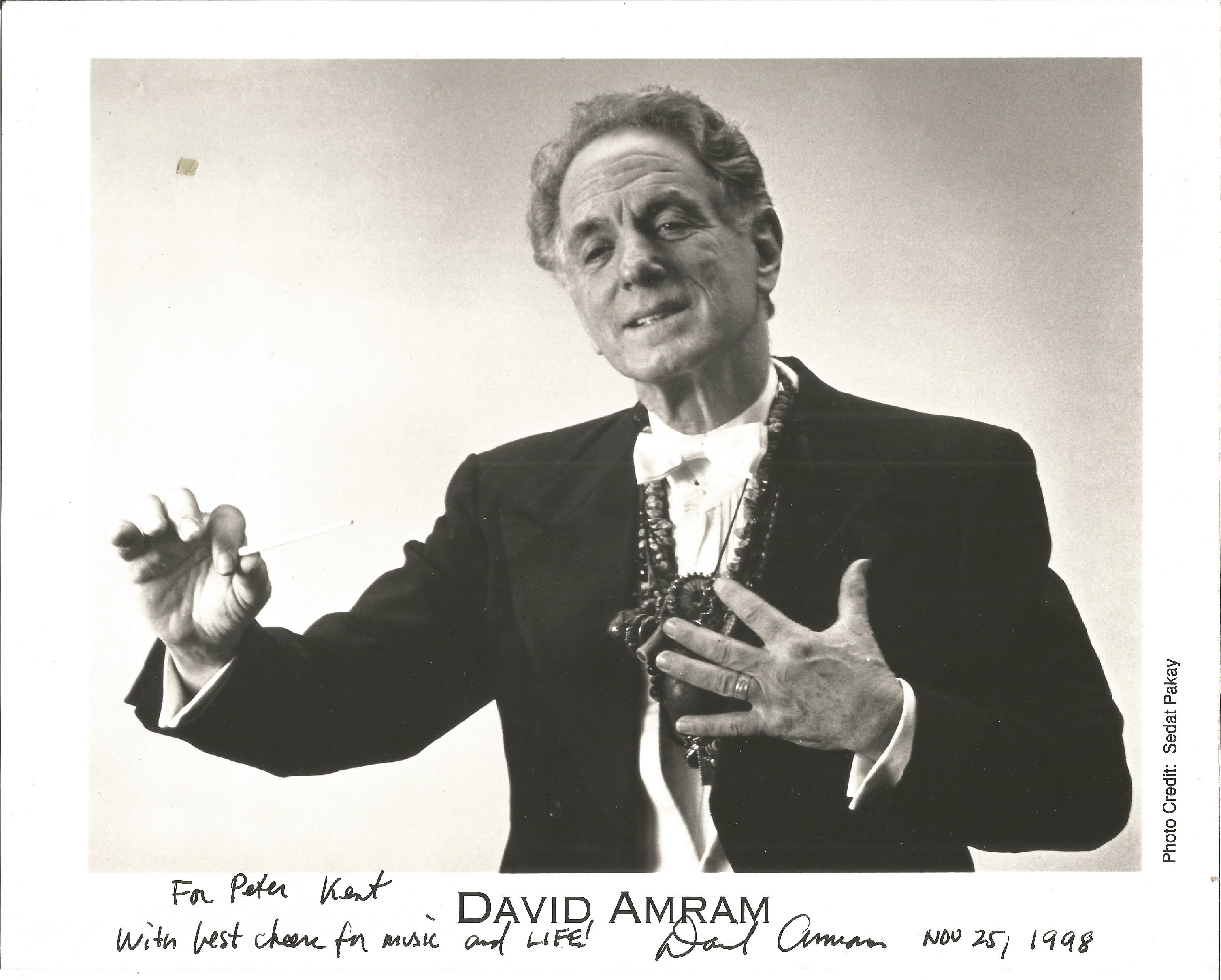 David Amram signed 10x8 black and white photo. composer of orchestral and chamber works.