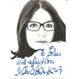Nana Mouskouri signed 6x4 black and white postcard photo. Greek singer. During the span of her music