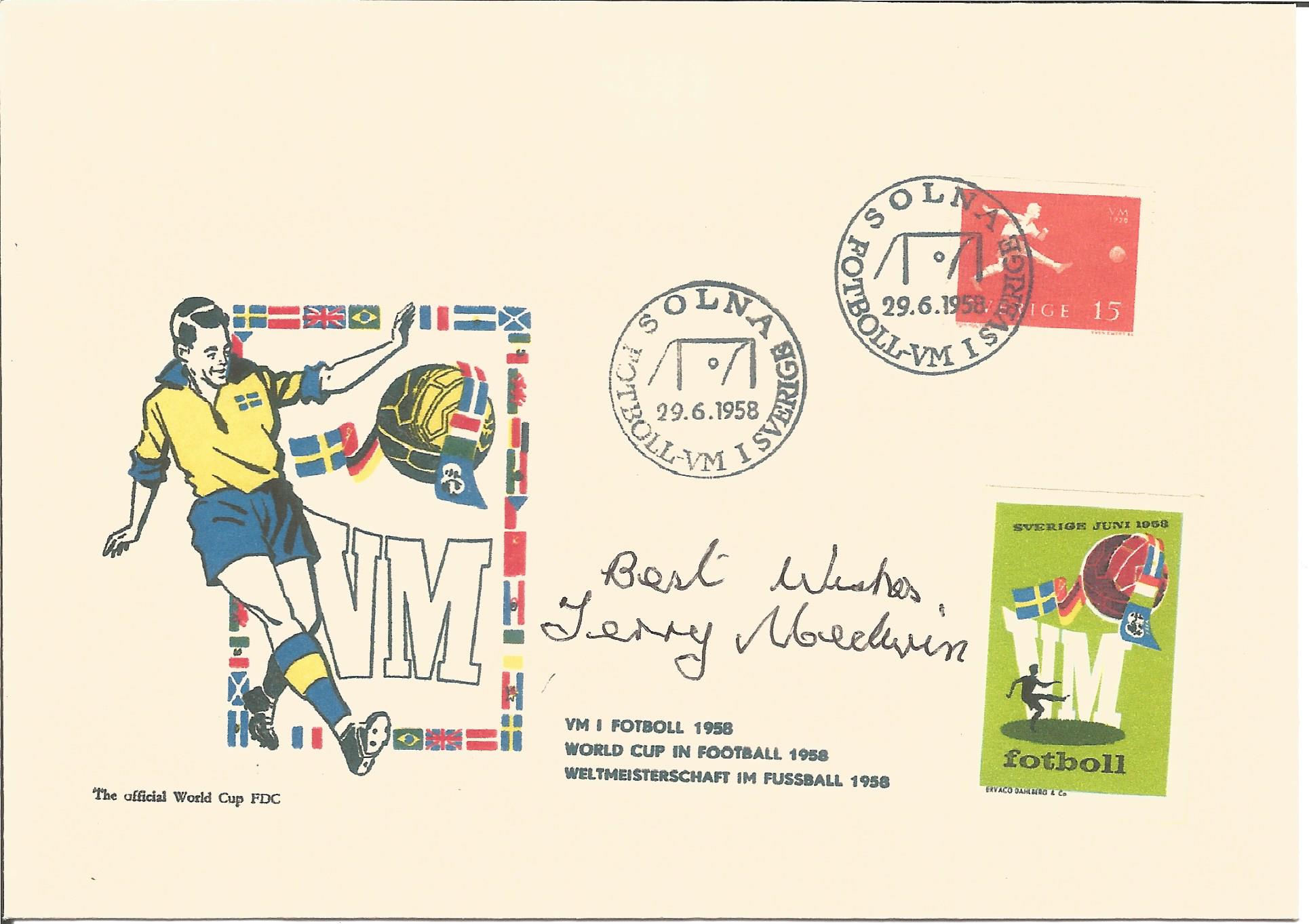 Terry Medwin signed FDC VM football commemorating the 1958 World Cup Finals. Medwin represented