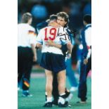 Football Autographed Tony Dorigo Photo, A Superb Image Depicting Dorigo Consoling Team Mate Paul