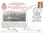 Tommy Gould VC, Admiral Julian Oswald and others signed 50th ann Battle of the Atlantic cover.