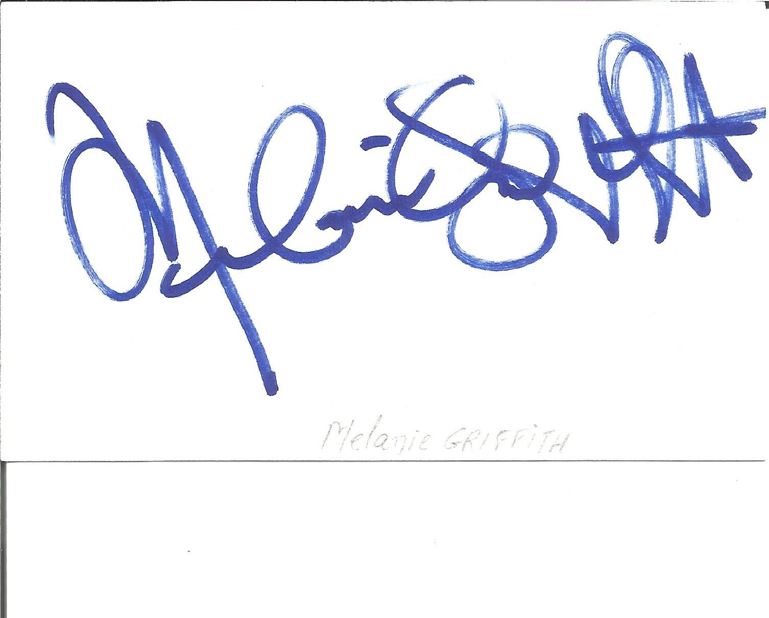 Melanie Griffith Actress Signed Card. Good Condition Est.