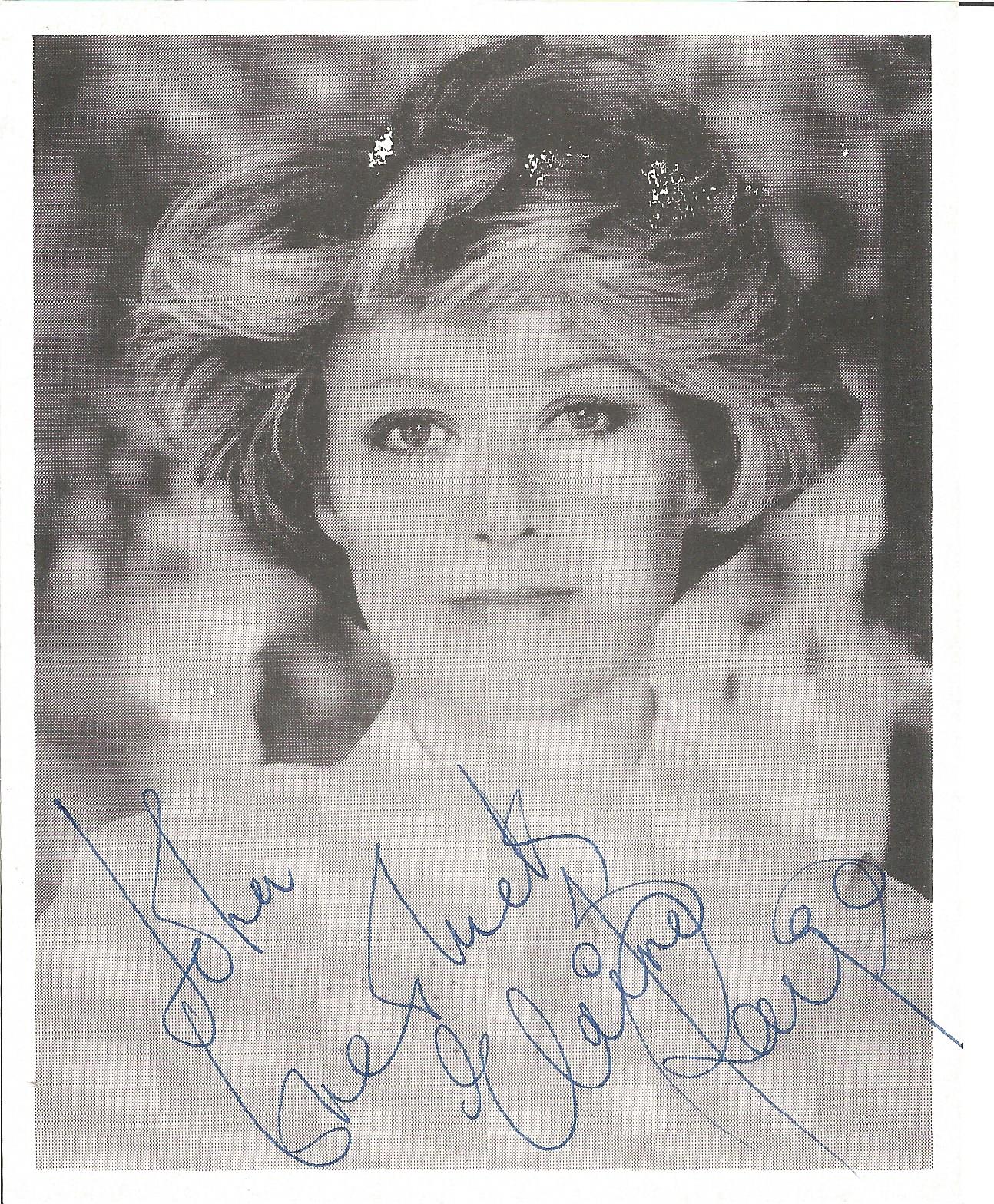 Elaine Paige signed 5x5 black and white photo. English singer and actress. Dedicated. Good condition