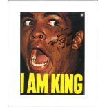Muhammad Ali signed colour I am King picture. Mounted to approx. 16x12. Dedicated. Good Condition