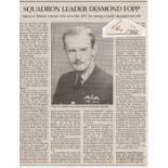 WW2 RAF Signature and obituary of Sergeant Pilot (Later) Squadron Leader Desmond Fopp AFC No. 17