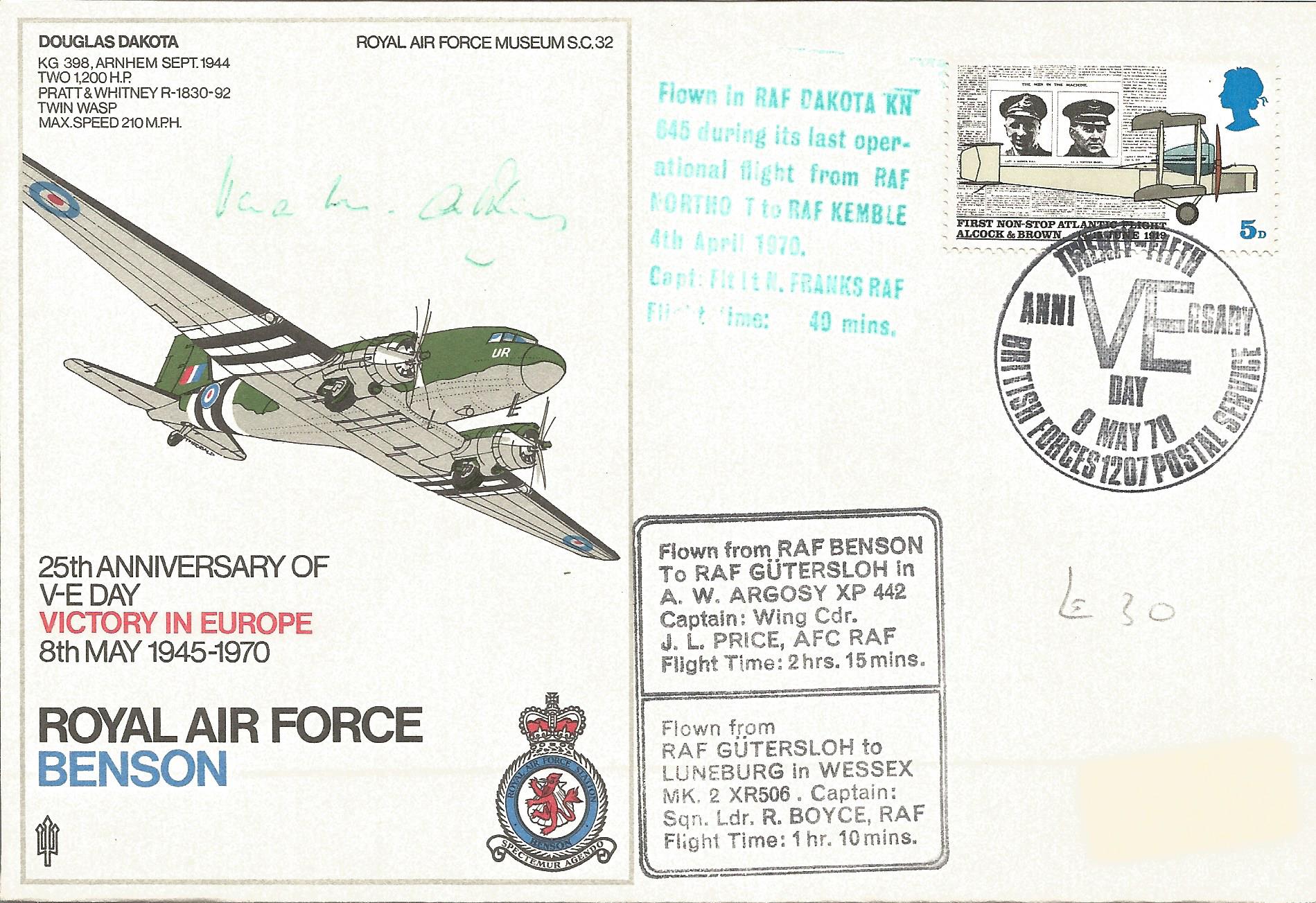 WW2 SOE Vera Atkins signed RAF Benson VE Day cover. Good condition Est.