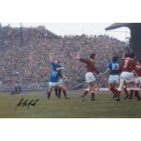 Football Autographed Alex Macdonald Photo, A Superb Image Depicting Macdonald Being Hoisted In The