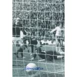 Football Autographed Eddie Gray Photo, A Superb Image Depicting Gray Scoring The Opening Goal In
