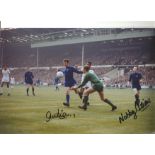 Alex Stepney and Nobby Stiles signed 12x8 colour photo. Good condition Est.