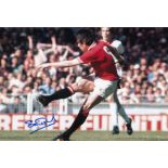 Football Autographed Stuart Pearson Photo, A Superb Image Depicting The Manchester United Centre-