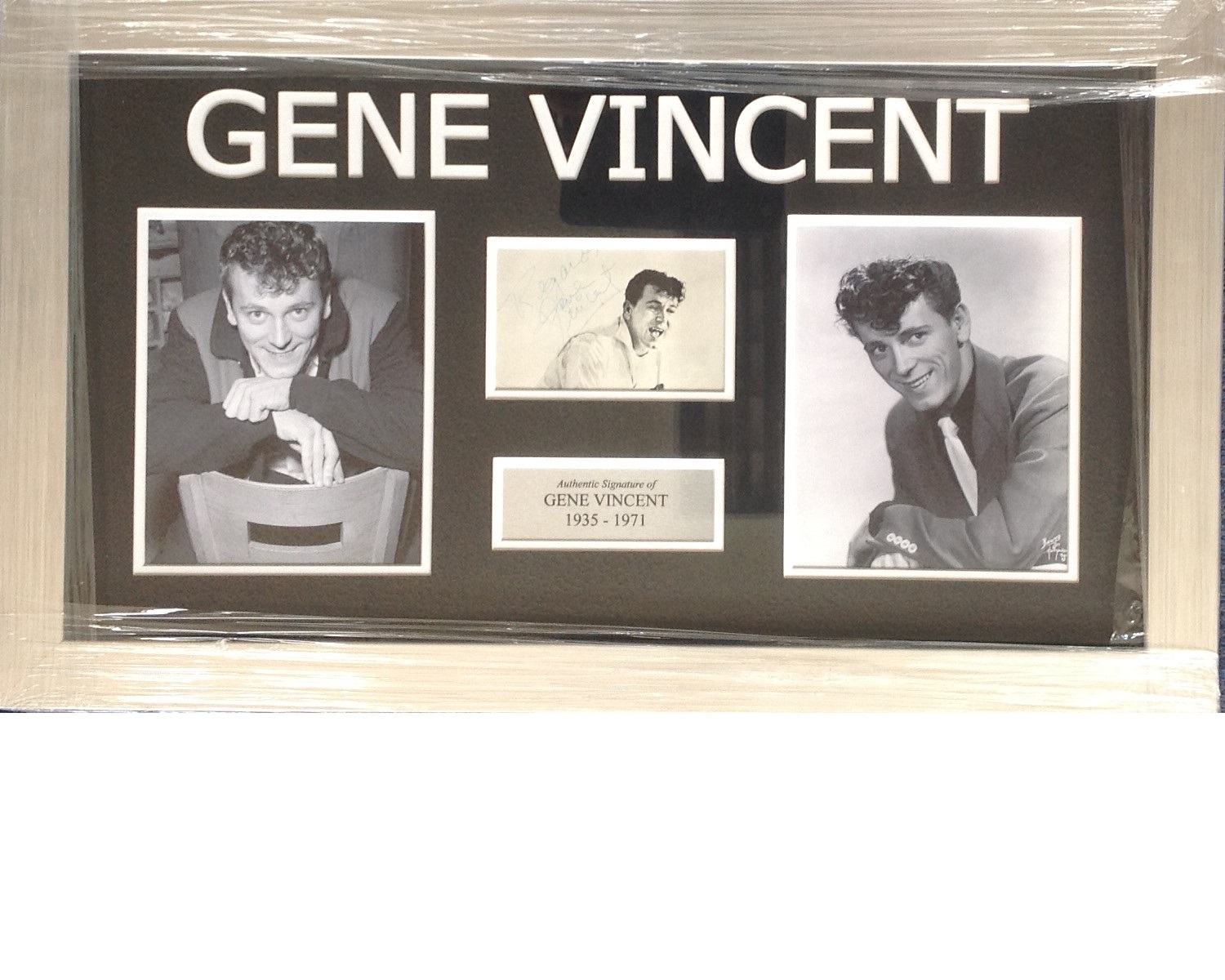 Music Gene Vincent 16x27 overall professionally framed signature piece including two 8x6 b/w photos,