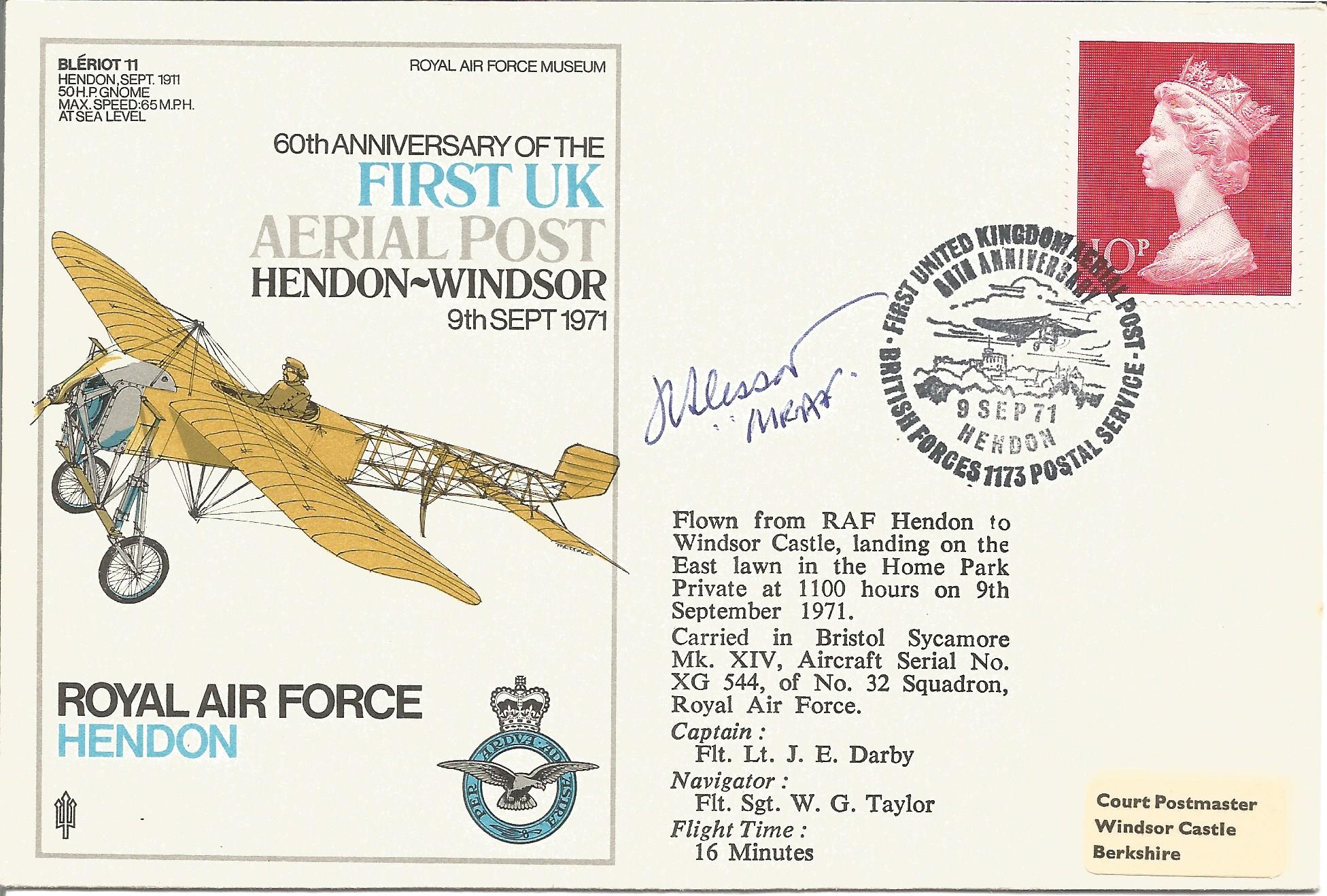 MRAF Slessor signed RAF Hendon 1st Ariel post cover 1971. Good condition Est.