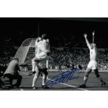 Football Autographed Geoff Hurst Photo, A Superb Image Depicting Alan Ball And Roger Hunt