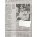 WW2 RAF Signature and obituary of Air Marshal Sir Frederick Beresford Sowrey KCB CBE AFC WWII