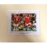 Wayne Rooney signed colour photo of himself with picture of George Best transposed alongside him.