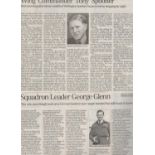 Excellent collect of UNSIGNED Bomber Command RAF Obituaries. Featured: 1. Wg Cdr Tony Spooner DSO