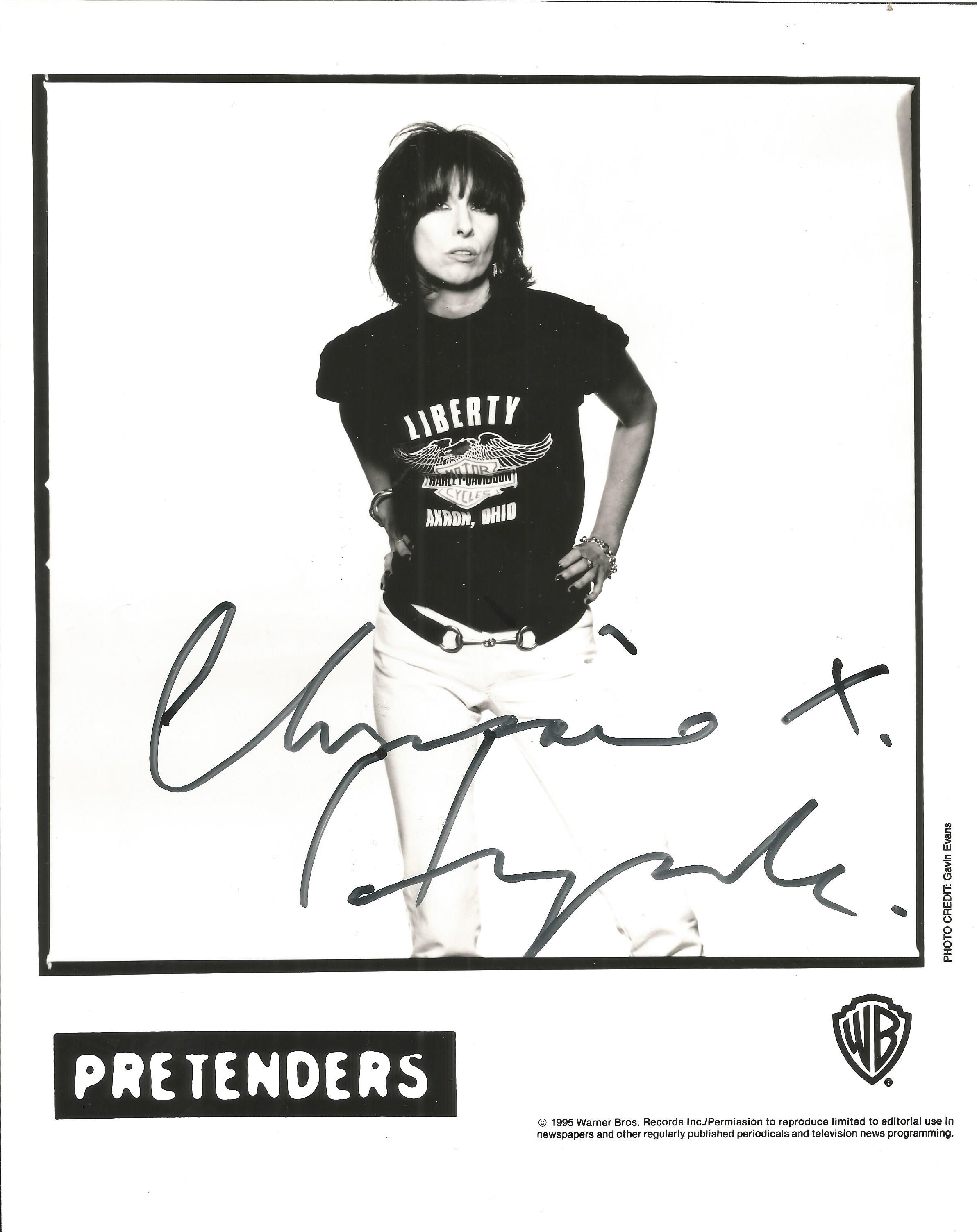 Chrissie Hynde from The Pretenders signed 10x8 black and white photo.. Good condition Est.