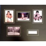 Muhammad Ali signature piece mounted with 4 photos. Approx. overall size 20x16. Good condition Est.