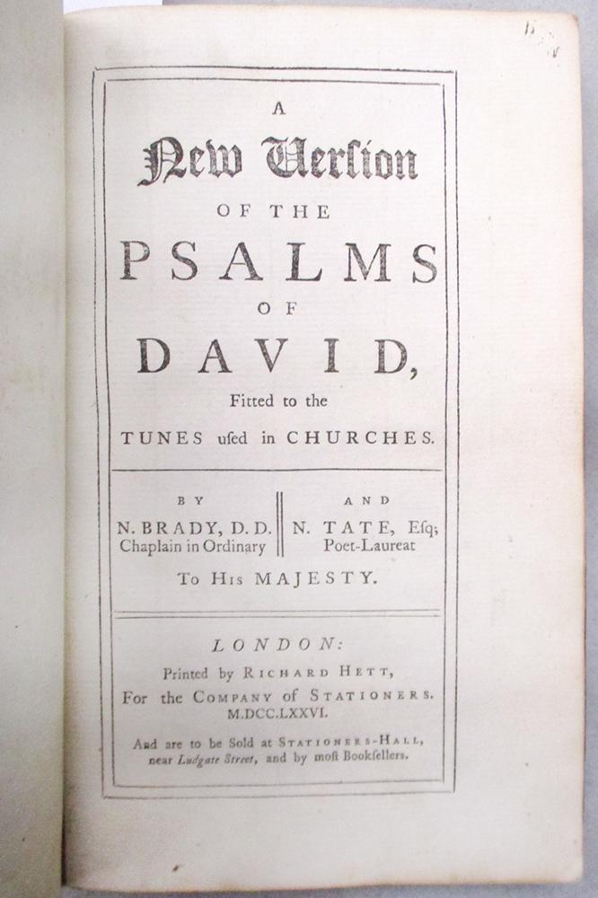 BRADY (N) & N. TATE. A New Version of the Psalms of David, London: R. Hett 1776, 8vo, red morocco - Image 2 of 3