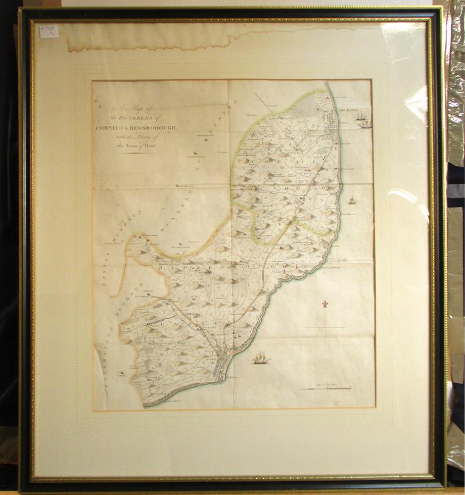 Three late 18th century hand coloured maps of Kent Hundreds. Cornilo and Bewsborough, Eastry, - Image 3 of 3