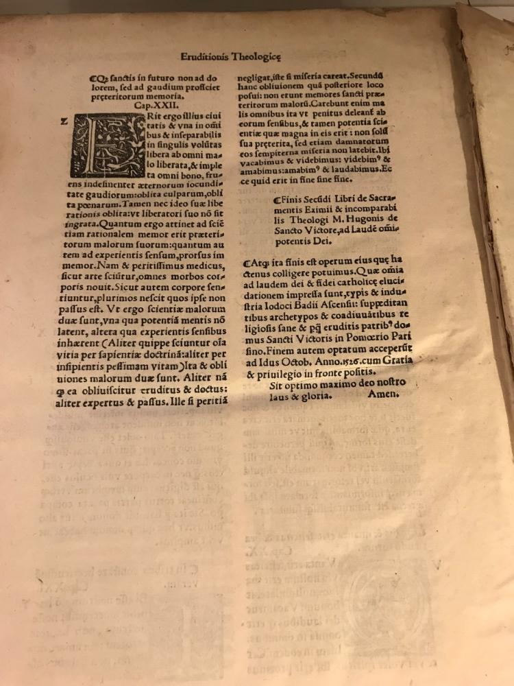 SANCTO VICTORE (Hugo de) Tertius Operum Tomus.., Paris: Badius Ascensius and Jean Petit, 1526, - Image 2 of 3