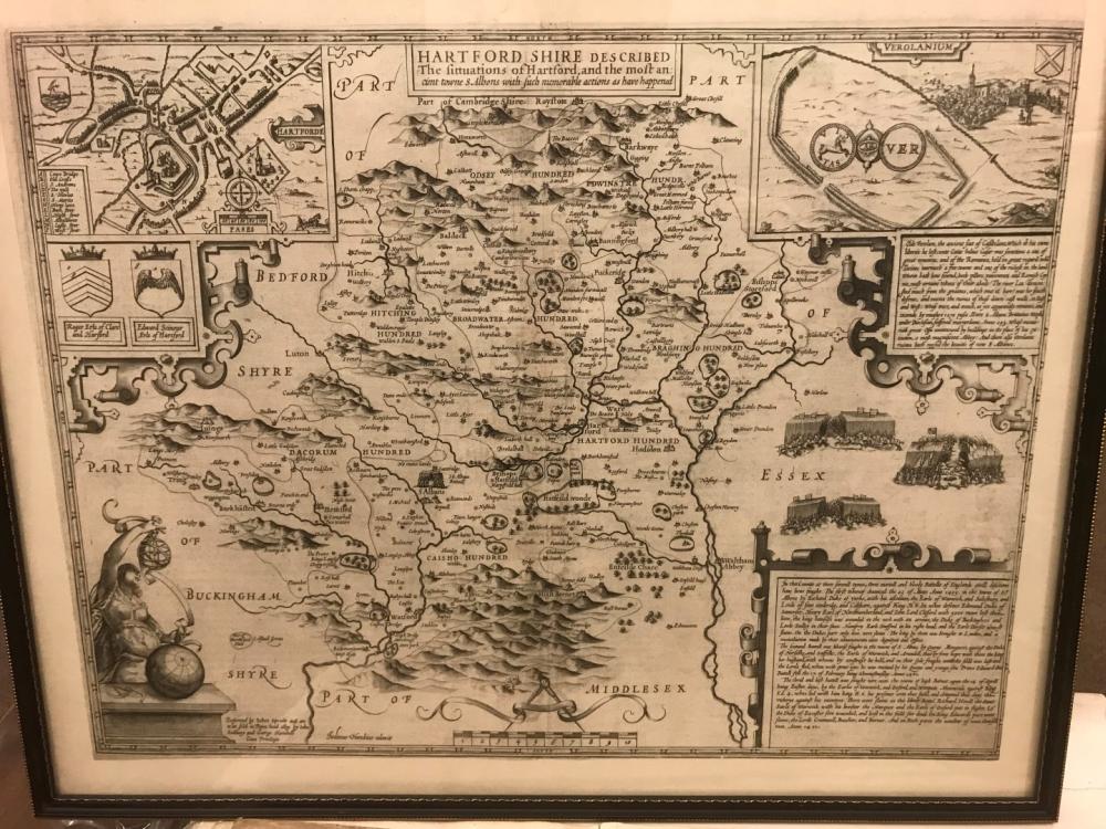 John Speed. Hartfordshire Described, engraved double page map (uncoloured), published by Sudbury and