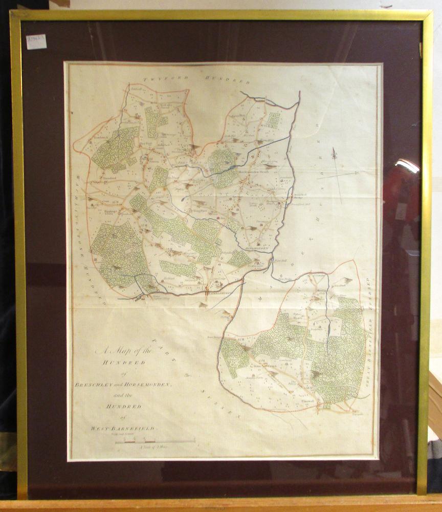 Three late 18th century hand coloured maps of Kent Hundreds. Cornilo and Bewsborough, Eastry, - Image 2 of 3