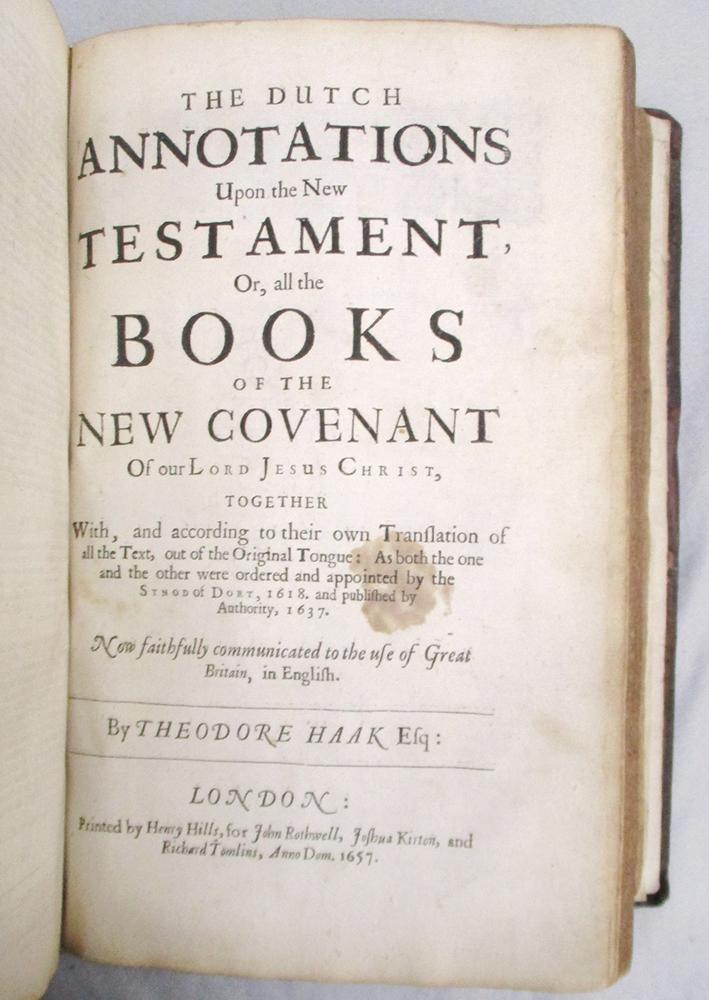 HAAK (Theodore) [The Dutch Annotations upon the Whole Bible], London: Henry Hills 1657, folio, lacks - Image 5 of 5