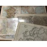 Circa 100 loose world maps, 19th and 20th century, including both coloured and uncoloured