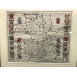 Joan Blaeu Cantabrigiensis comitatus Cambridgeshire 17th century hand coloured engraved map, 43 x