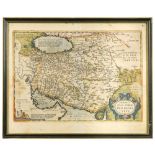 Abraham Ortelius. Persici sive Sophorum Regni Typus, engraved hand coloured map showing Iran,