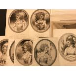 A collection of prints, 8 stipple engraved oval female portraits after J. Downman; McQueen's Dogs, 5