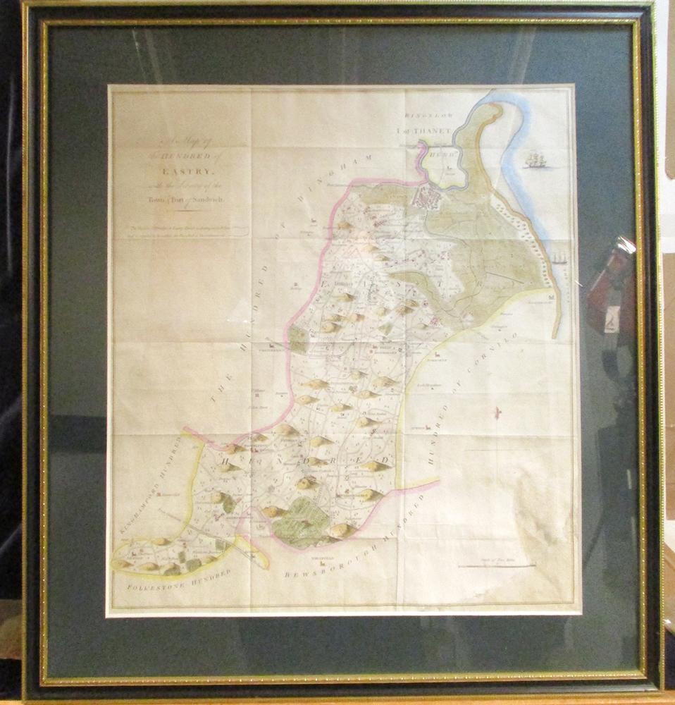 Three late 18th century hand coloured maps of Kent Hundreds. Cornilo and Bewsborough, Eastry,