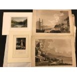 Various loose topographical prints and engravings, including 2 Dublin scenes after Malton, Swiss