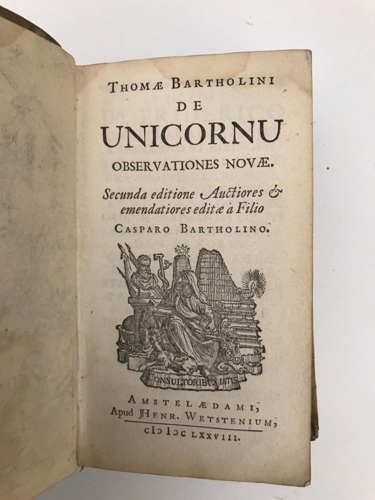 BARTHOLINUS. De Unicornu Observationes Novae, 2nd edition by Casparo Bartholino. Amsterdam: apud J H - Image 5 of 7