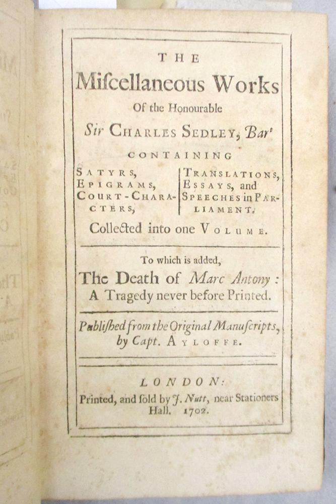 SEDLEY (Charles) The Miscellaneous Works, ... collected into one volume. London: J. Nutt 1702, - Image 4 of 5